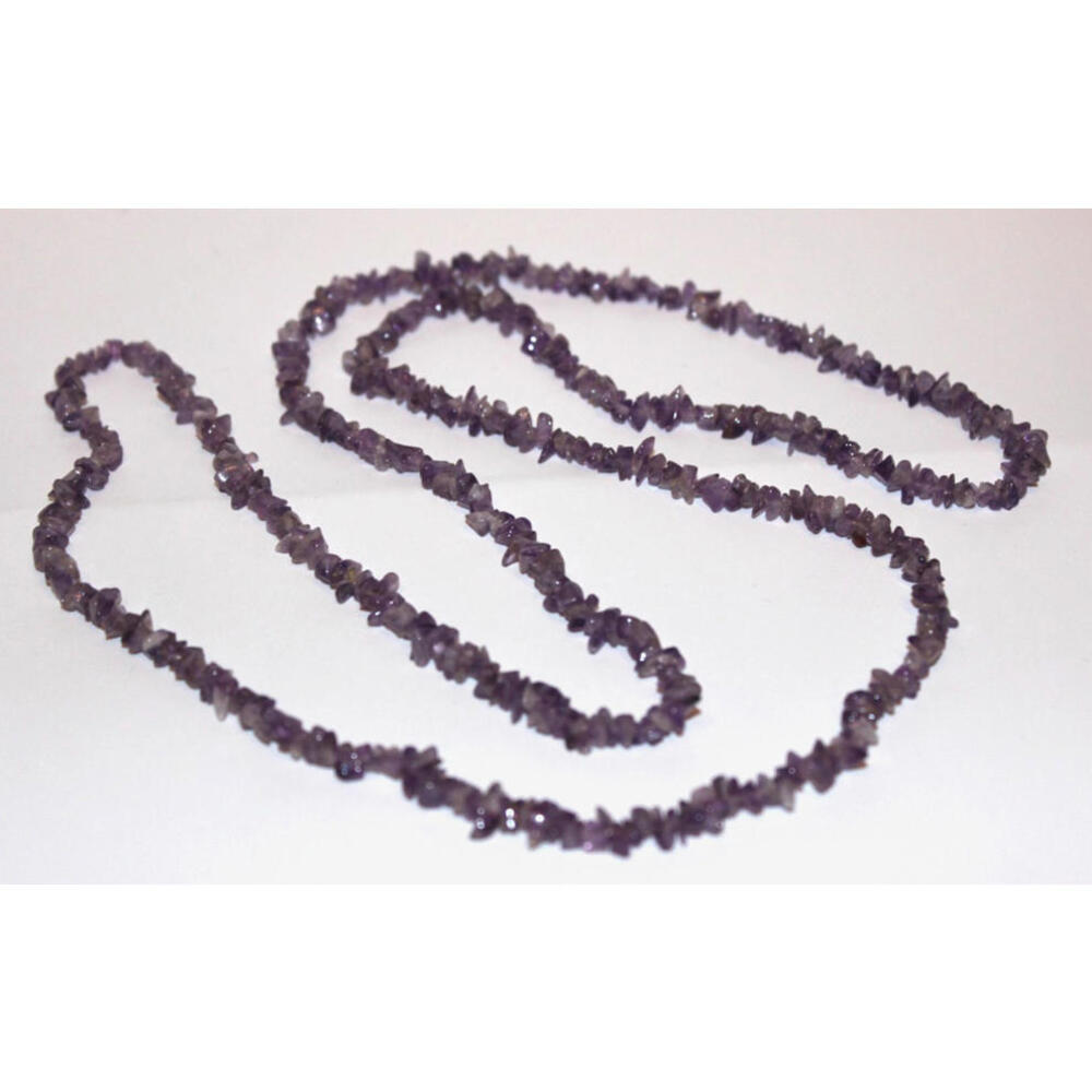 Vintage 35” Amethyst Chip Bead Necklace Purple Stone Strand Boho Unworn